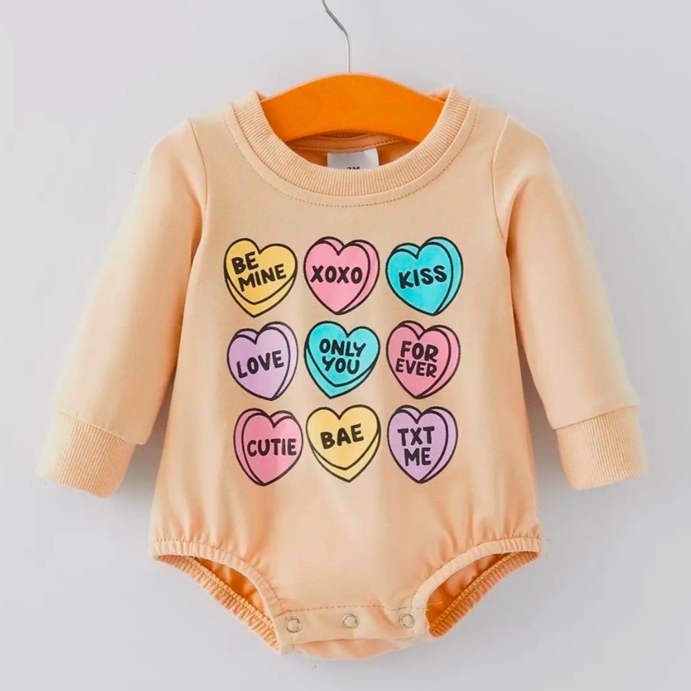 Valentines Day Candy Hearts Print Girls Romper